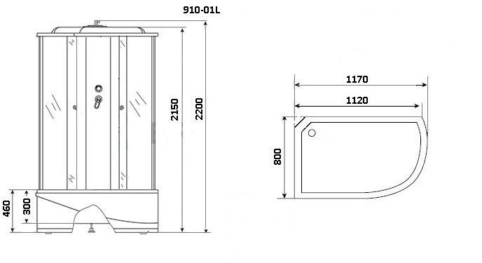 Душевая кабина NG- 910-01L (1200х800х2200) высокий поддон(46см) стекло ТОНИРОВАННОЕ Niagara Ultra 9100134L - Вид №1
