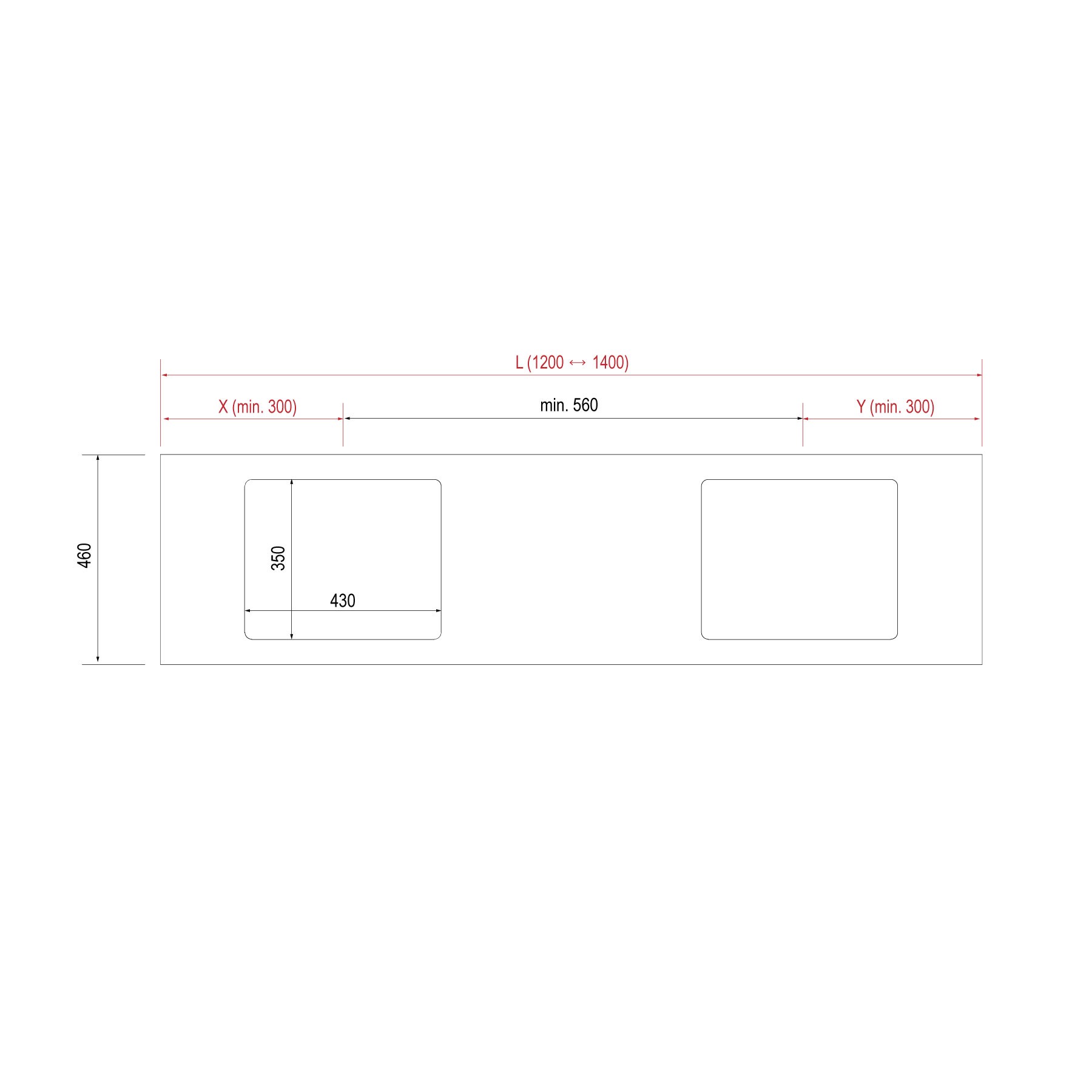 26330 SALGAR Столешница COMPAKT 51 от 1201 до 1400 мм с 2 полувставными чашами БЕТОН  - Вид №1