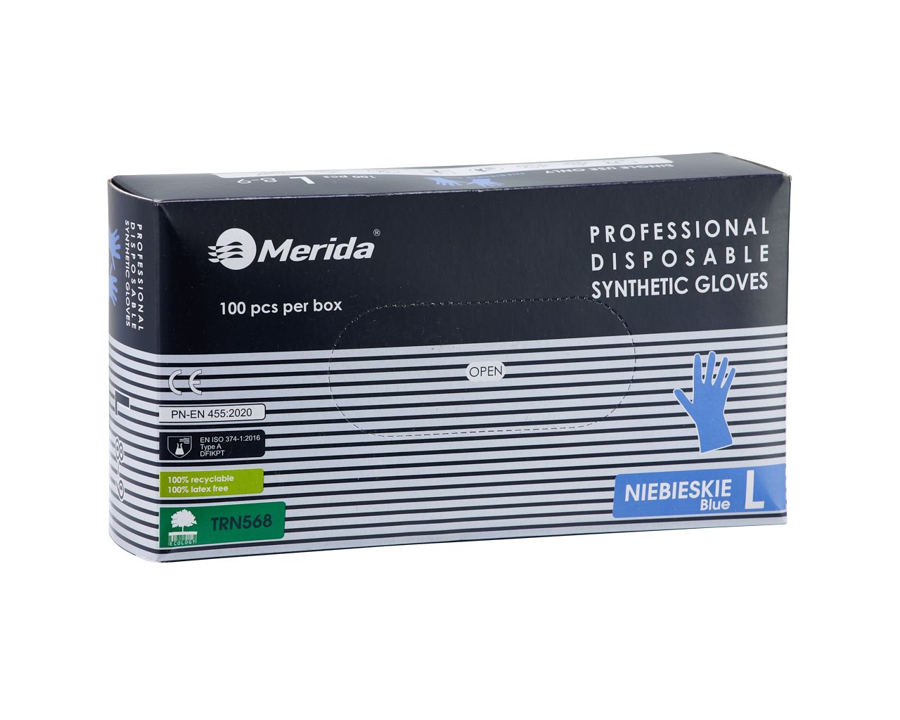 TRN568 Винилнитриловые перчатки, синие, размер L, 100 шт./упаковка Merida 