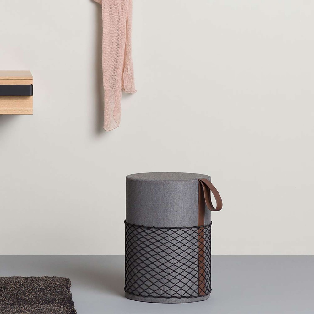 EVRLWGBMMREVER Life Design Дизайнерский табурет с ручкой - Roll Roll Базальтовый серый меланж - Коричневая ручка - Вид №1