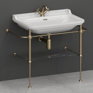 9197K3 Напольная структура из металла для умывальника 80 в комплекте с полочкой из стекла, цвет Бронзовый Kerasan Waldorf Италия