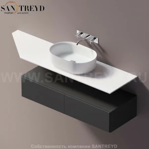 Agape ELL Подвесная столешница с возможностью установки 1-2 раковины. Размер: длина от 180 см до 200 см. Отделка: белый кориан AELLN1MAC1820ZZ