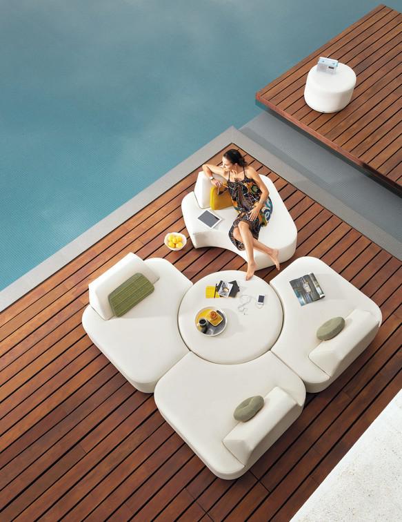 Стол для отдыха / подставка для ног 104 nautic leather white Manutti Moon Island MNST425 - Вид №2