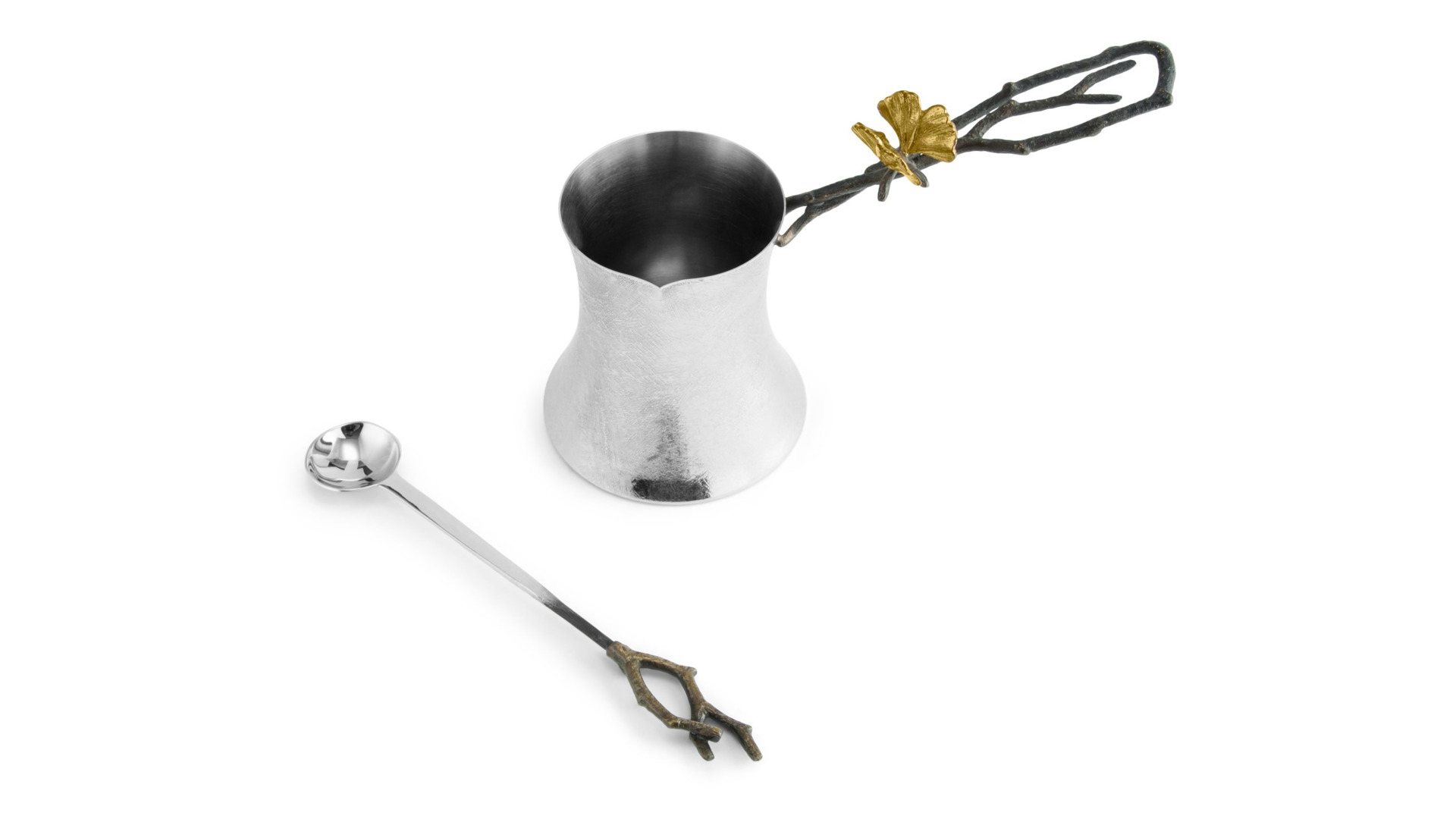 10636987 Michael Aram Набор турка для кофе и ложка Michael Aram Бабочки гинкго 15см, сталь нержавеющая Сталь нержавеющая  - Вид №2