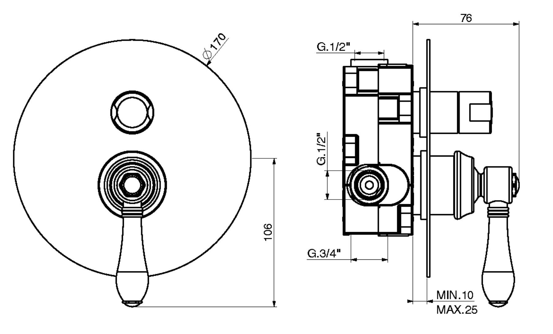 Однорычажный смеситель для душа с переключателем GATTONI Orta ARCH-00008592 - Вид №1