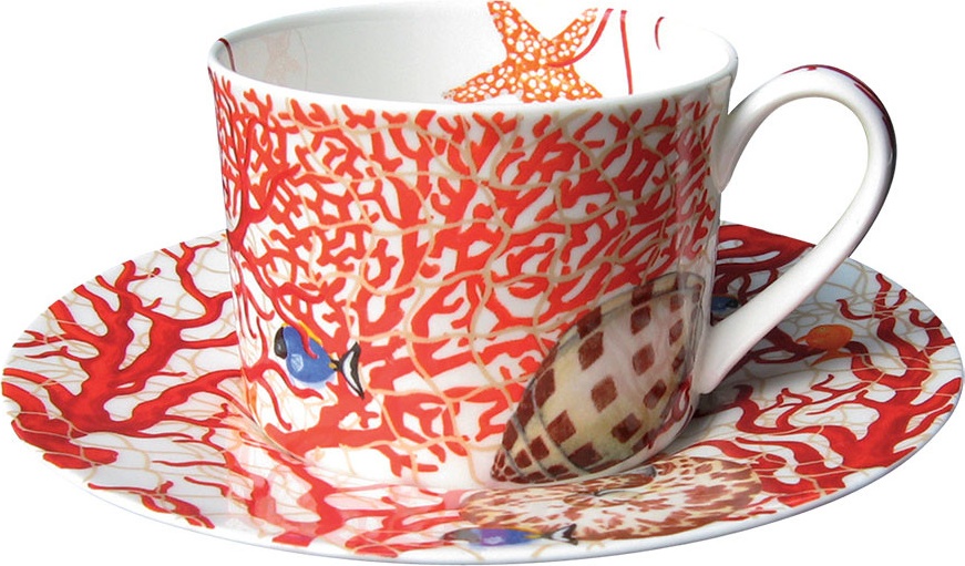 10662269 Taitu Чашка чайная с блюдцем Taitu "Кораллы" 230мл,16,5см Фарфор костяной 