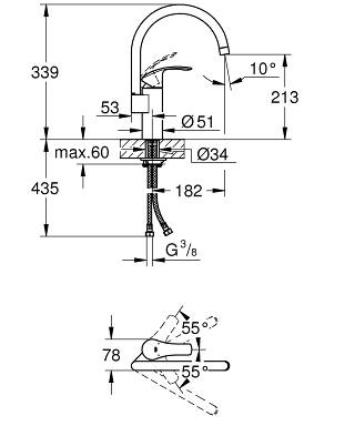 Смеситель для кухни GROHE Eurosmart new с высоким изливом, хром (33202002) - Вид №5