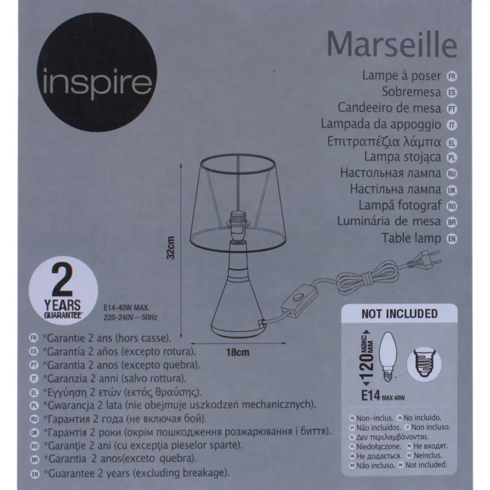 Настольная лампа Marseille 1xE14x40 Вт, металл/сатин 18580411 STLM-2060679 INSPIRE  - Вид №2