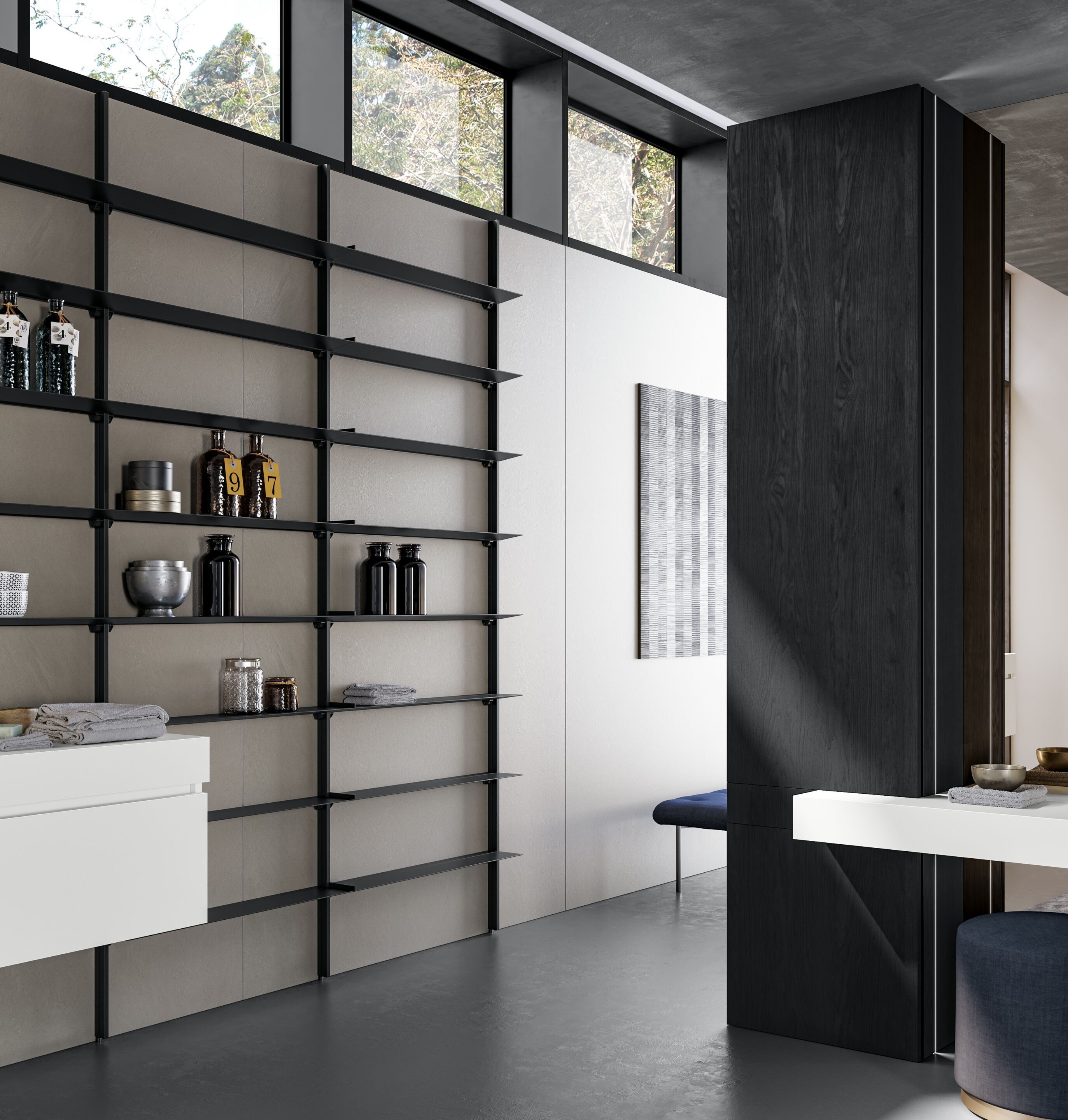 Подвесной туалетный столик с выдвижными ящиками, зеркалом и колоннами Birex Facto ARCH-00119532 - Вид №3