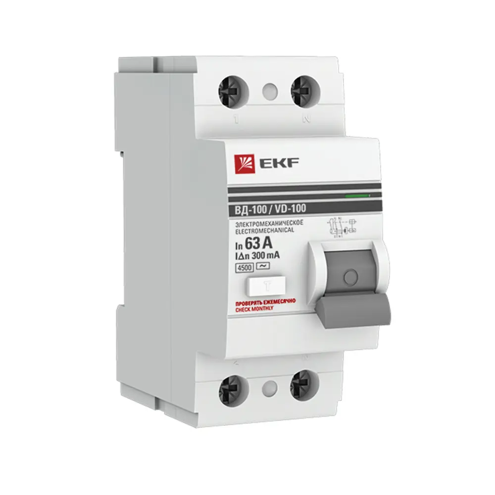 УЗО EKF ВД-100 2P 63 А 300 мА 4.5 кА АС elcb-2-63-300-em-pro STLM-2090503