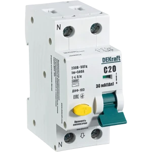 Дифференциальный автомат Dekraft 1P N C20 A 30 мА 6 кА AC 16205DEK 84509410 STLM-2198230