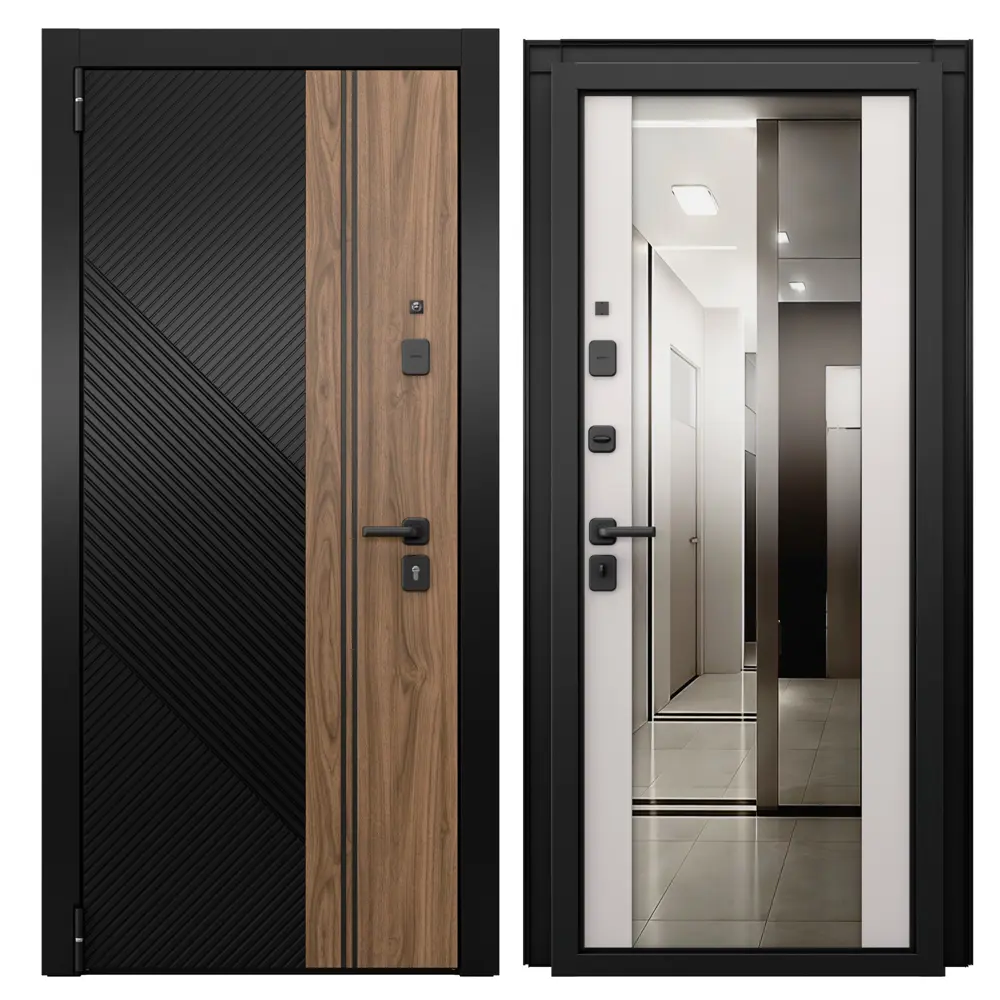 Дверь входная металлическая Браун Скай 95x205 см левая шелк белый с зеркалом TOREX STLM-2201780