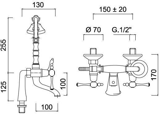 Rubinetteria Giulini Смеситель для ванны с ручным душем на 2 отверстия Londra 7200cb - Вид №1