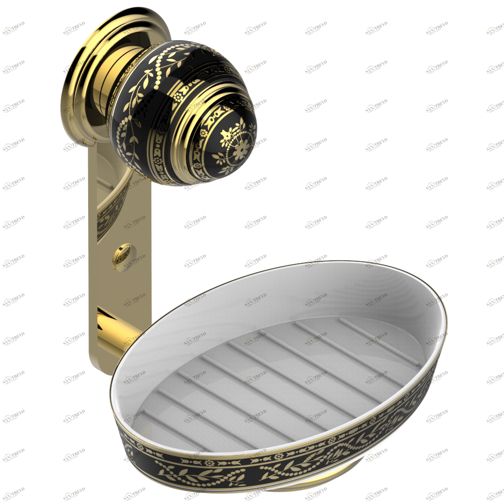 A7F-500B Мыльница настенная фарфоровая Thg-paris Marquise чёрный с золотым декором Золото A7F-500B CAT.F