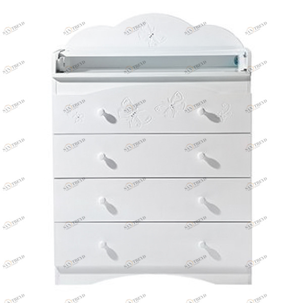 Комод с пеленальным столиком и 4 ящиками "Бабочки" без страз белый ФАБРИКА ЛЕЛЬ  338476 Белый Santreyd 