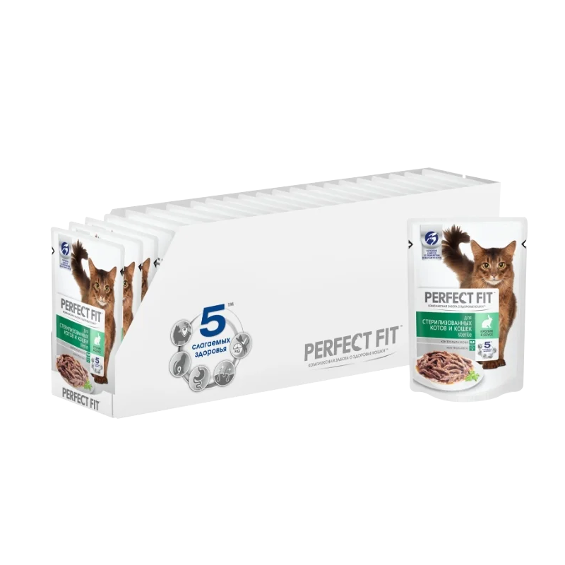 ПР0045635*24 Корм для кошек для стерилизованных, кролик в соусе пауч. (упаковка - 24 шт) Perfect Fit 