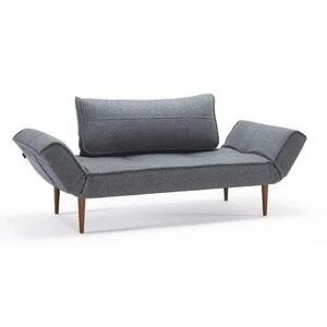 Кушетка-трансформер Zeal с ножками Styletto из тёмного дерева, серая