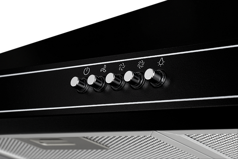 TOP 60 B Настенная вытяжка купольная, ширина 60 см, отвод/рециркуляция, 800 м3/час, механическое управление, таймер, 3 скорости, светодиодное освещение 2 х1.5 вт, металлические жироулавливающие фильтры, угольный фильтр (опция), 66 дб, цвет: чёрный Monsher Santreyd  - Вид №2