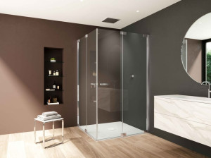 Стеклянная угловая душевая кабина с распашной дверью
