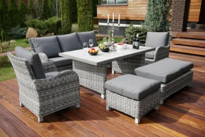 Обеденная группа из искусственного ротанга серая на 8 персон "Ницца" BESTA FIESTA ПЛЕТЕНАЯ 048382 Серый