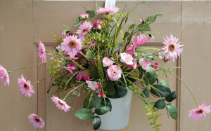 3839 510 a3 Букет из шелковых цветов в подвесном горшке, 45 см, розовый H-andreas