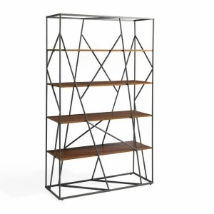 Стеллаж металлический для книг с четырьмя полками черный от Angel Cerda ANGEL CERDA  00-3865579 Коричневый;черный