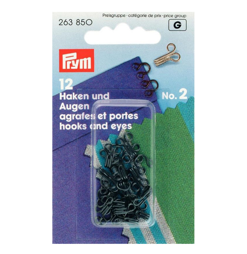 263850 Крючки плательные №2 средние x 15 мм в блистере 12 шт. черные PRYM 