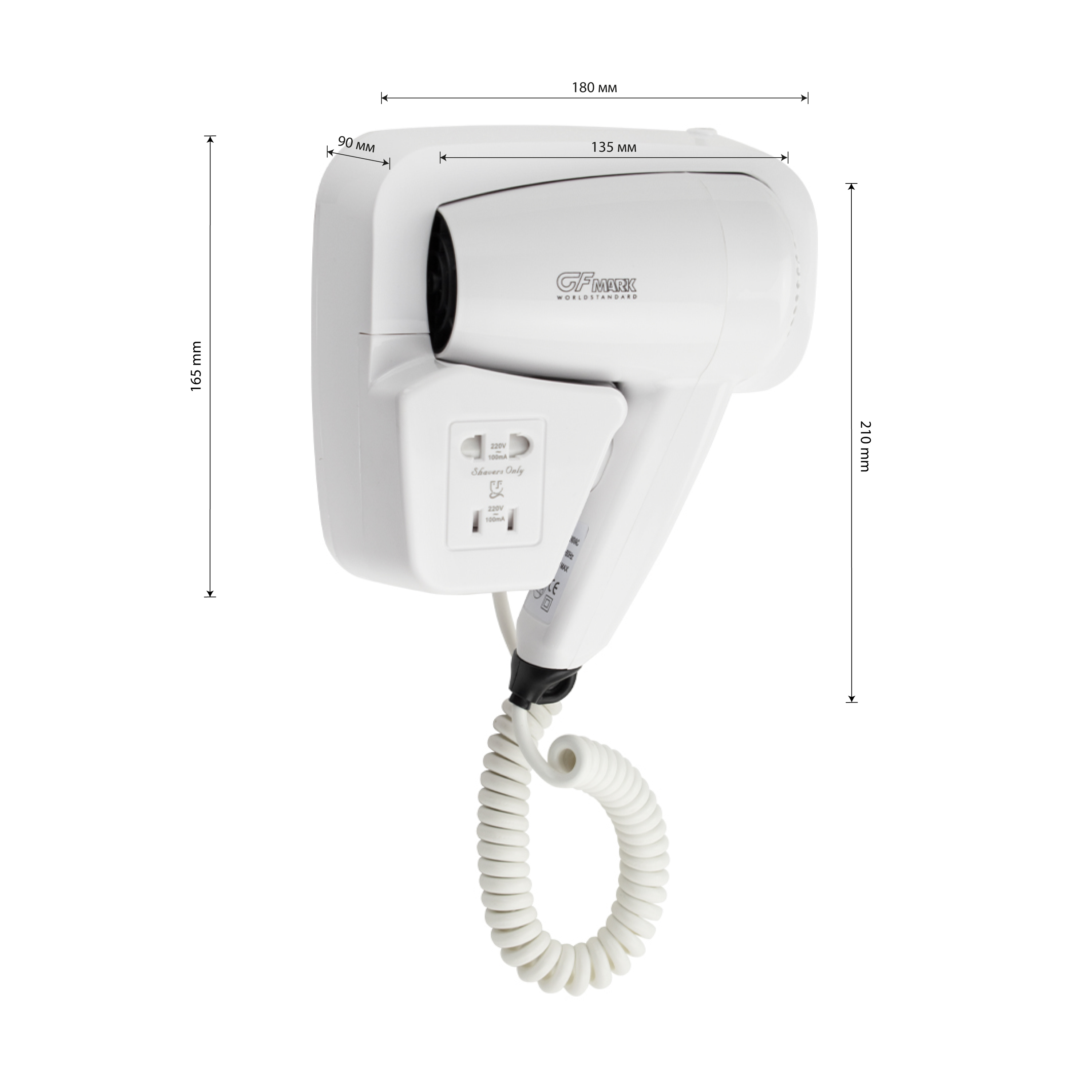 GFmark - Фен для волос в ванную комнату с боковым креплением, с розеткой, 1200W, код: 6810  - Вид №7