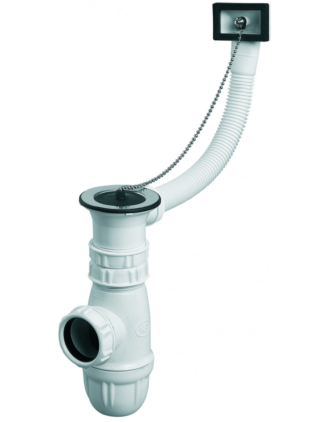 865900 000 00  Оборудование для мойки на 1 чашу с переливом и цепной пробкой, Д. 50 мм, регулируемый сифон NF Valentin Сталь 