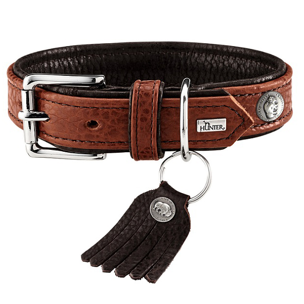 ПР0046543 Ошейник для собак Cody 55 (42-48см)/3,5 кожа бизона коньячный/темно коричневый HUNTER 