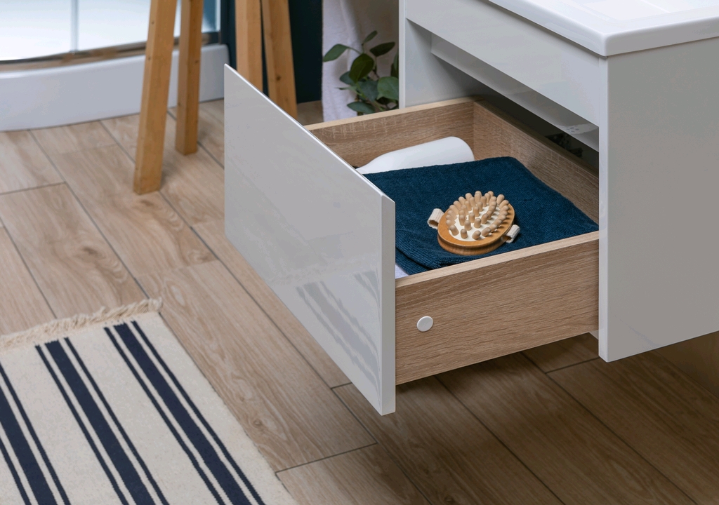 Тумба с раковиной Aquanet Токио 130 R белый (подвесная, 1 ящик) 0023691700235502 - Вид №14