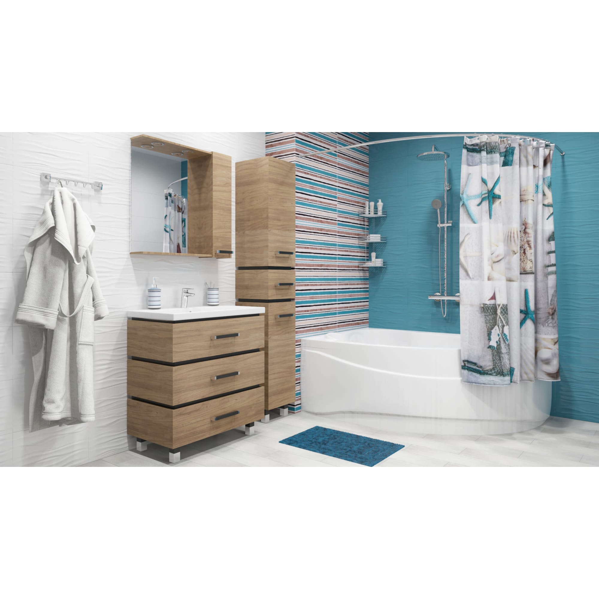 82034804 Шкаф зеркальный «» 75 см, цвет швейцарский вяз Торонто Santreyd  - Вид №5