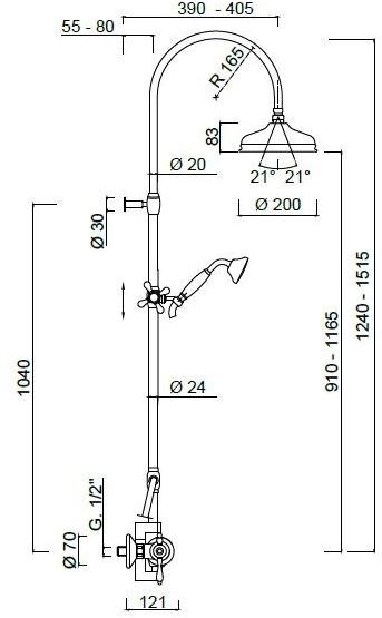 Rubinetteria Giulini Настенная термостатическая душевая стойка с ручным душем Praga - praga crystal F8209-prwc-s - Вид №1