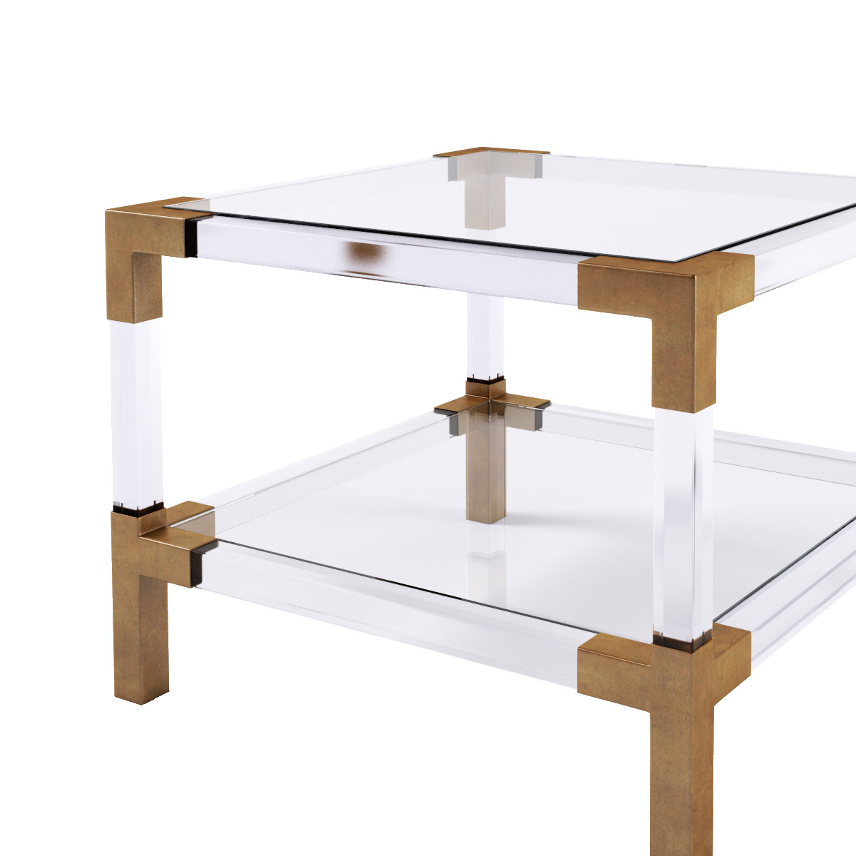 Журнальный столик стеклянный с полкой и золотой отделкой Mykonos от Delight Collection DELIGHT COLLECTION  242677 Прозрачный;золото  - Вид №1