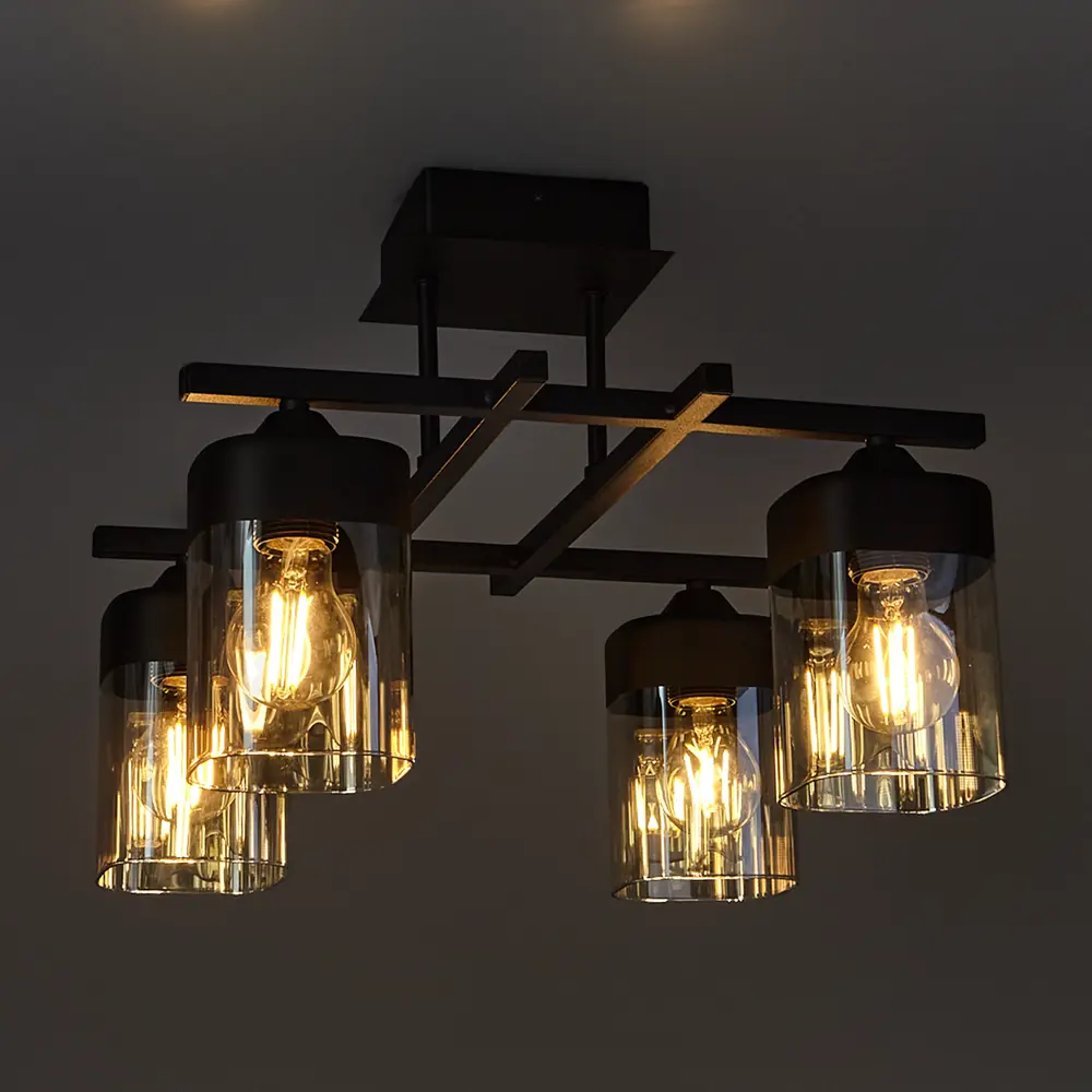 Люстра потолочная Vitaluce ТРИКА 4 лампы 12м² Е27 цвет черный матовый STLM-2056577