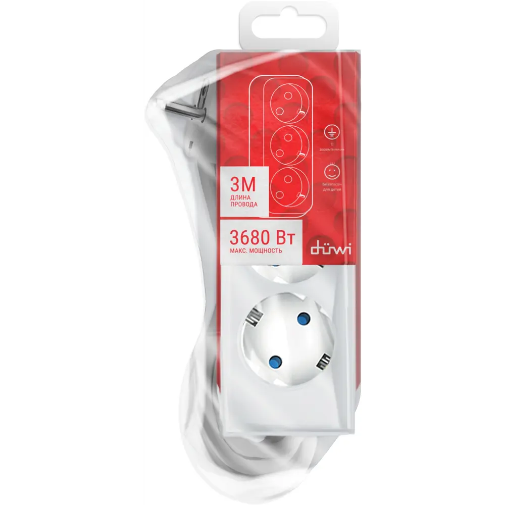 Удлинитель с заземлением Duwi 3 розетки со шторками, 3x1.5мм2, 3 м STLM-2040516 - Вид №1