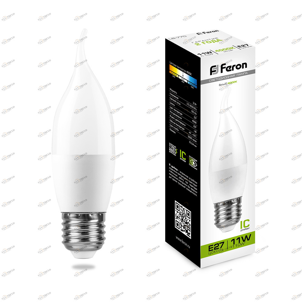 Лампа светодиодная Feron "Свеча на ветру" E27 11W 6400K LB-770 25953 FERON  00-3956691 Матовый 