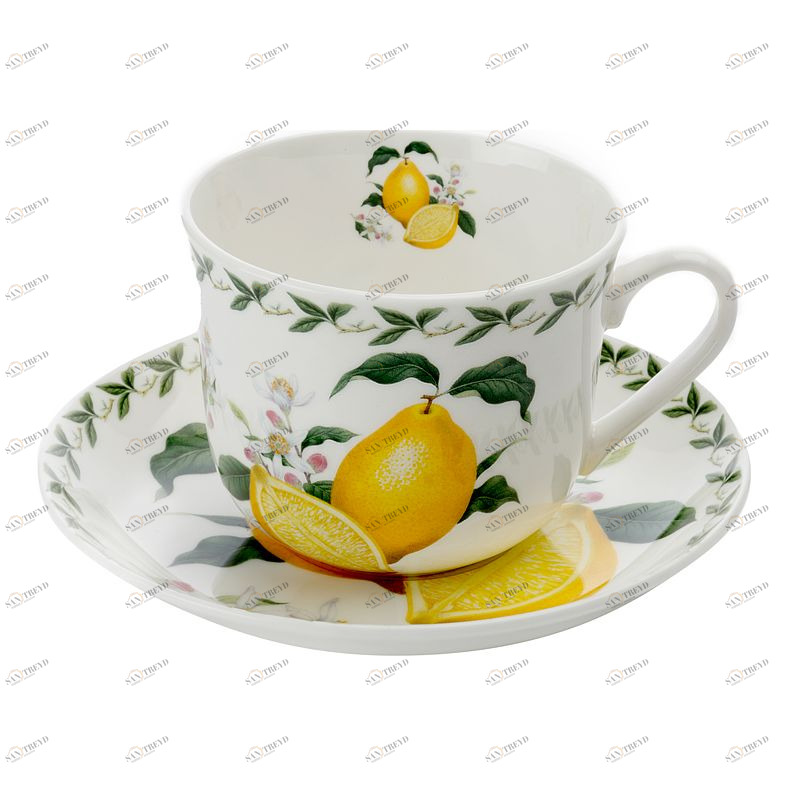 Чашка фарфоровая с блюдцем белая с желтым 480 мл в подарочной упаковке "Лимон" MAXWELL & WILLIAMS ФРУКТОВЫЙ САД 00-3946850 Белый;желтый 