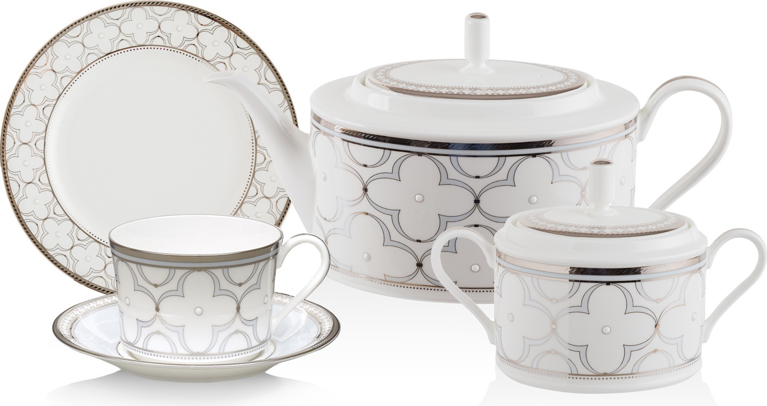 10649430 Noritake Сервиз чайный Noritake Трефолио, платиновый кант на 6 персон 20 предметов, фарфор Фарфор костяной 