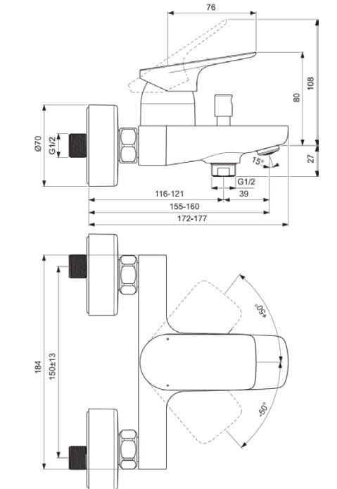 Смеситель для душа с 2 отверстиями Ideal Standard Ceralife C ARCH-00082029 - Вид №2