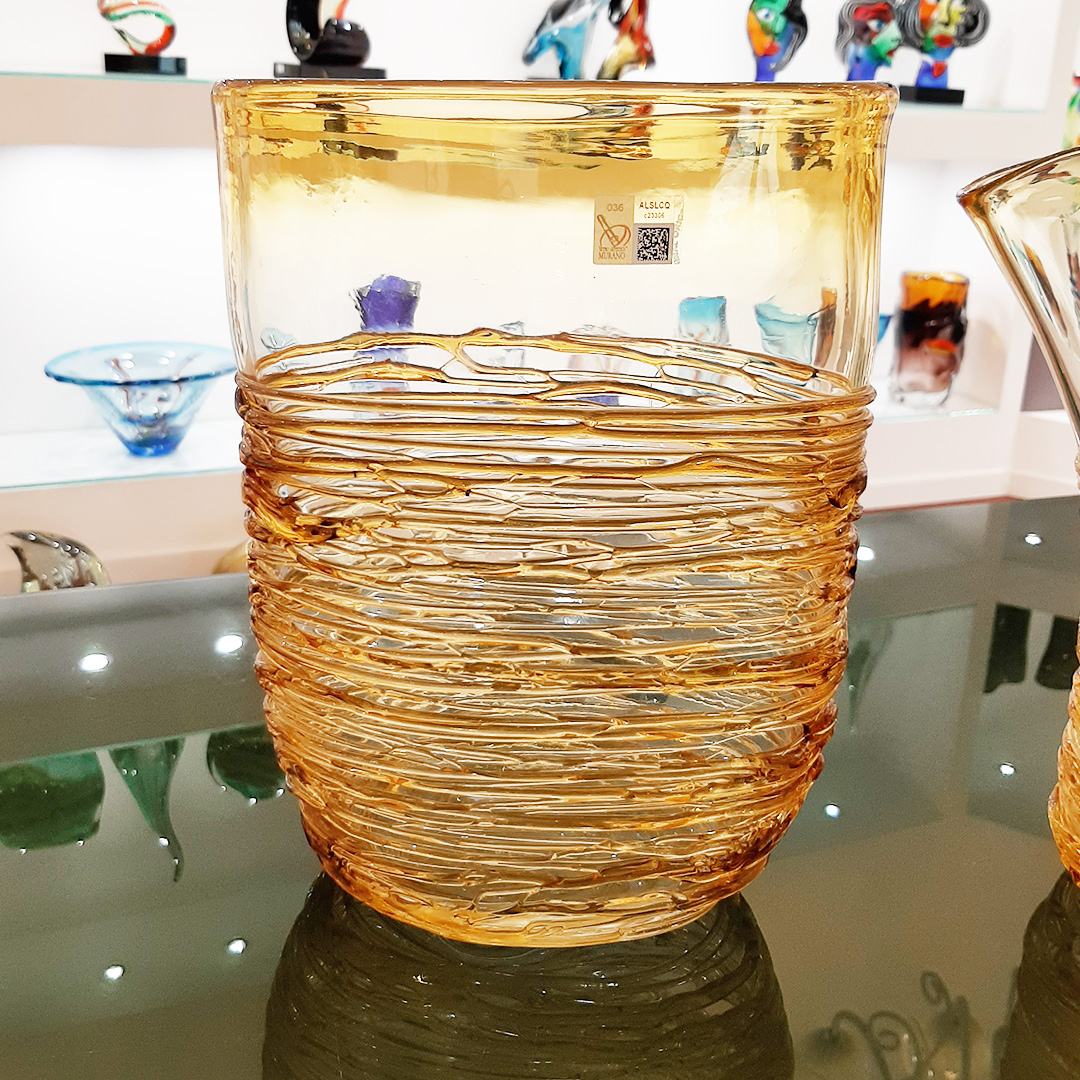 4579 ORIGINALMURANOGLASS Ваза Филанте Янтарь - муранское стекло OMG 30 см  - Вид №1