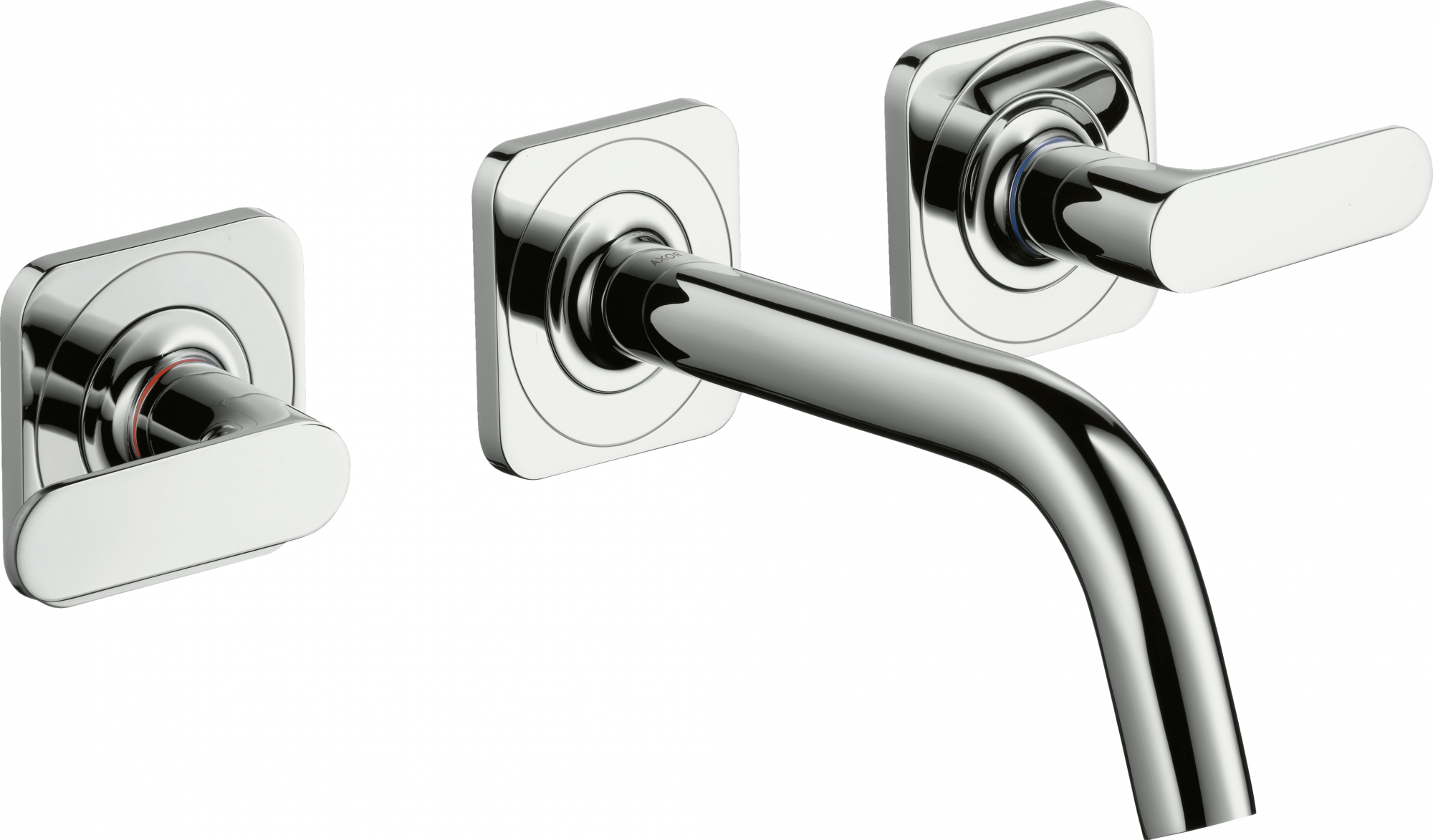 34313000 Смеситель для раковины на 3 отверстия, скрытого монтажа, настенный, с изливом 166 мм, рычажными ручками и накладками AXOR CITTERIO M