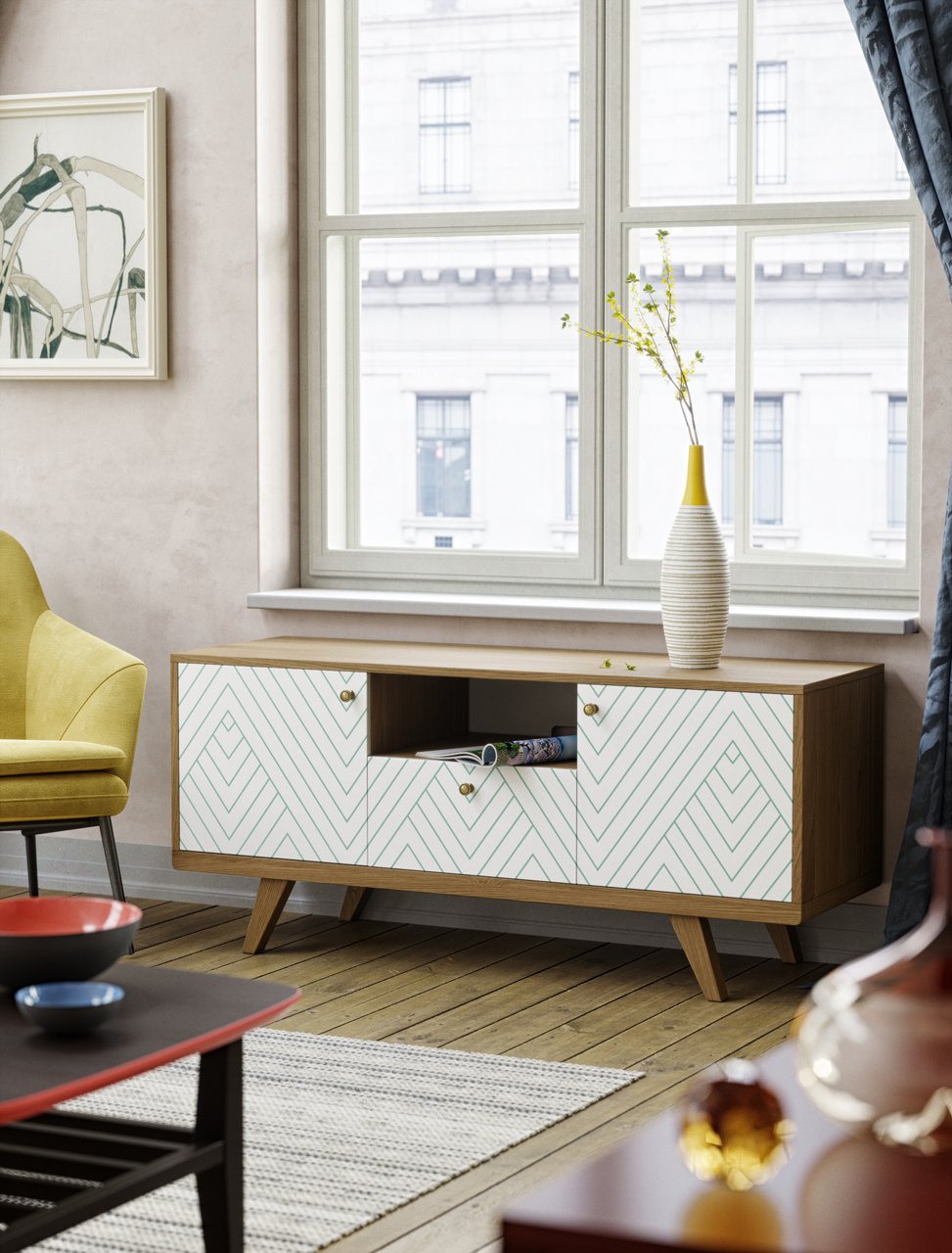 Тумба под телевизор с ящиком светло-коричневая с принтом Thimon THE IDEA  210226 Бежевый  - Вид №2