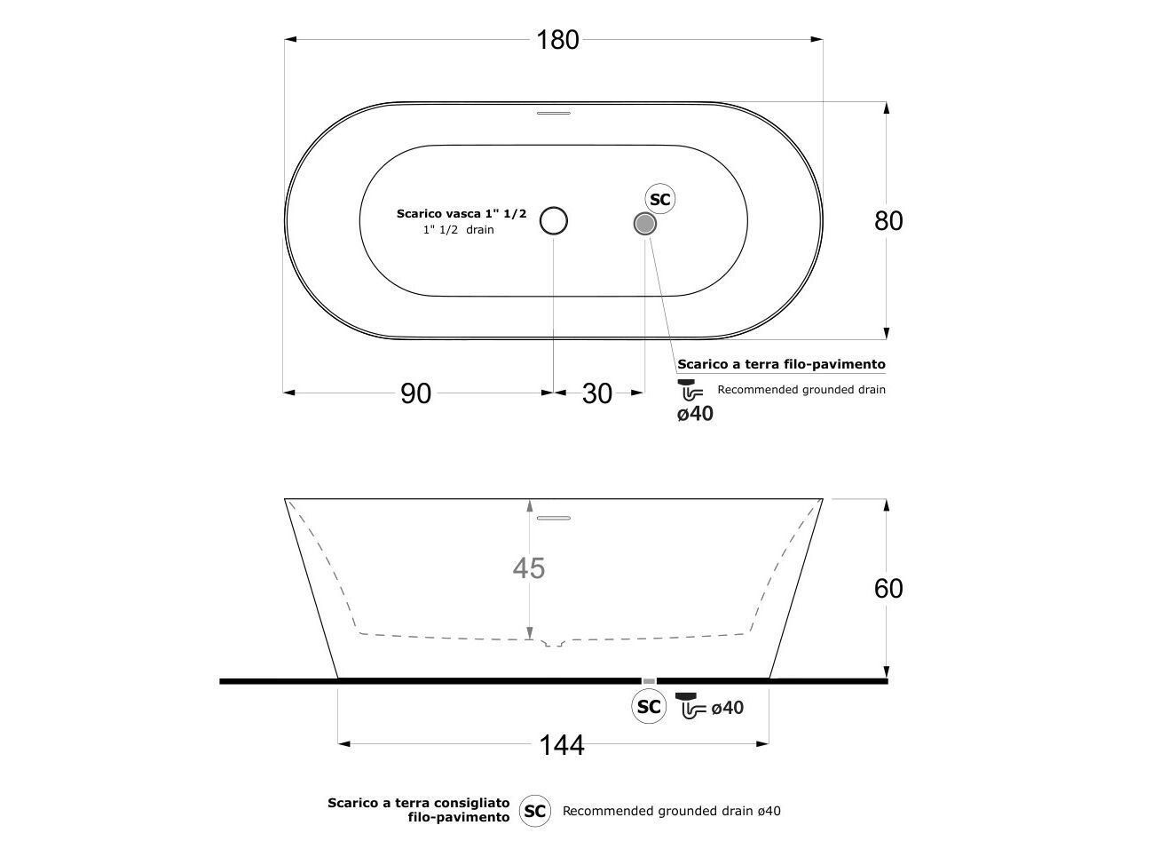 Акриловая овальная центральная ванна Gruppo Treesse мебель для ванной комнаты-отдельно стоящие ванны ARCH-00033432 - Вид №6