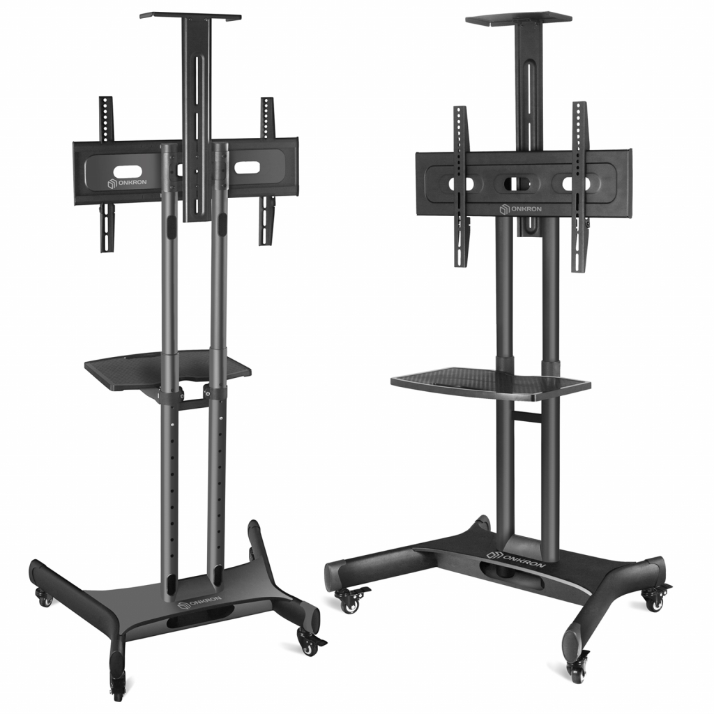 TS1551 BLACK Мобильная стойка на 1 тв/ 40-70" от 200х200 до 400х600 наклон 0º поворот 0º макс нагр 45,5кг высота 1200-1500мм, кабель-канал, регулировка полки по высоте, колесики с блокировкой, черная ONKRON Santreyd  - Вид №2