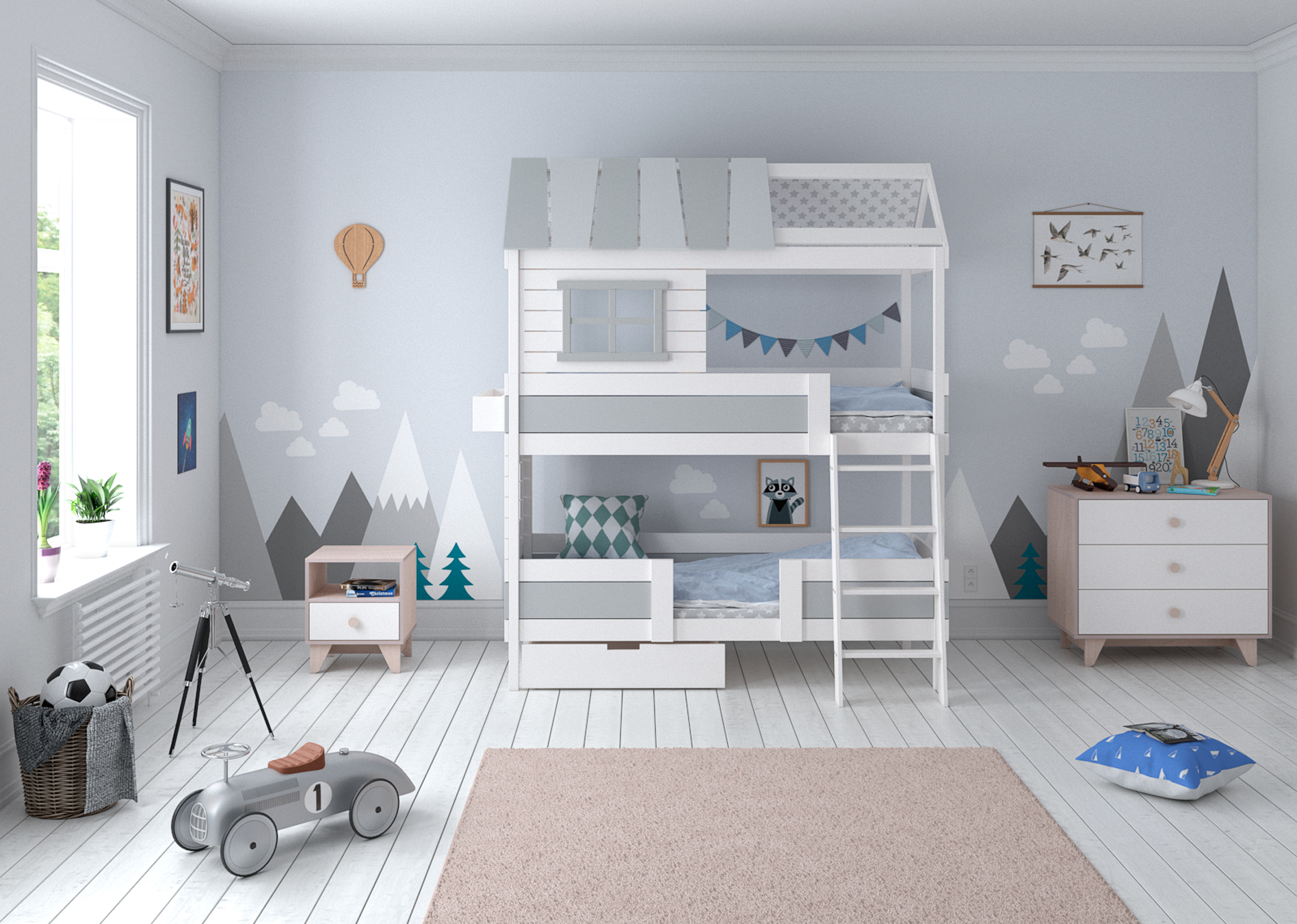 Кровать-домик двухъярусная Home nord M 80х160 см белая, серая ELLIPSE ELLIPSE HOME 351777 Белый;серый Santreyd  - Вид №2