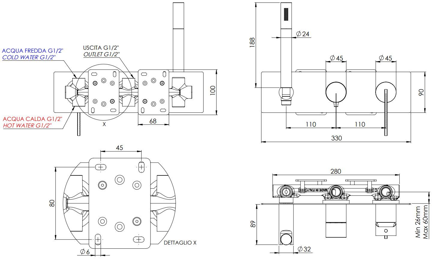 Однорычажный смеситель для душа с ручным душем Daniel Rubinetterie клуб ARCH-00144939 - Вид №1