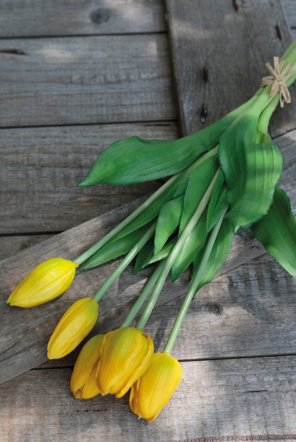 2952 330 a3 Искусственный букет тюльпанов, 5-кратный, 37 см, желтый H-andreas  - Вид №3