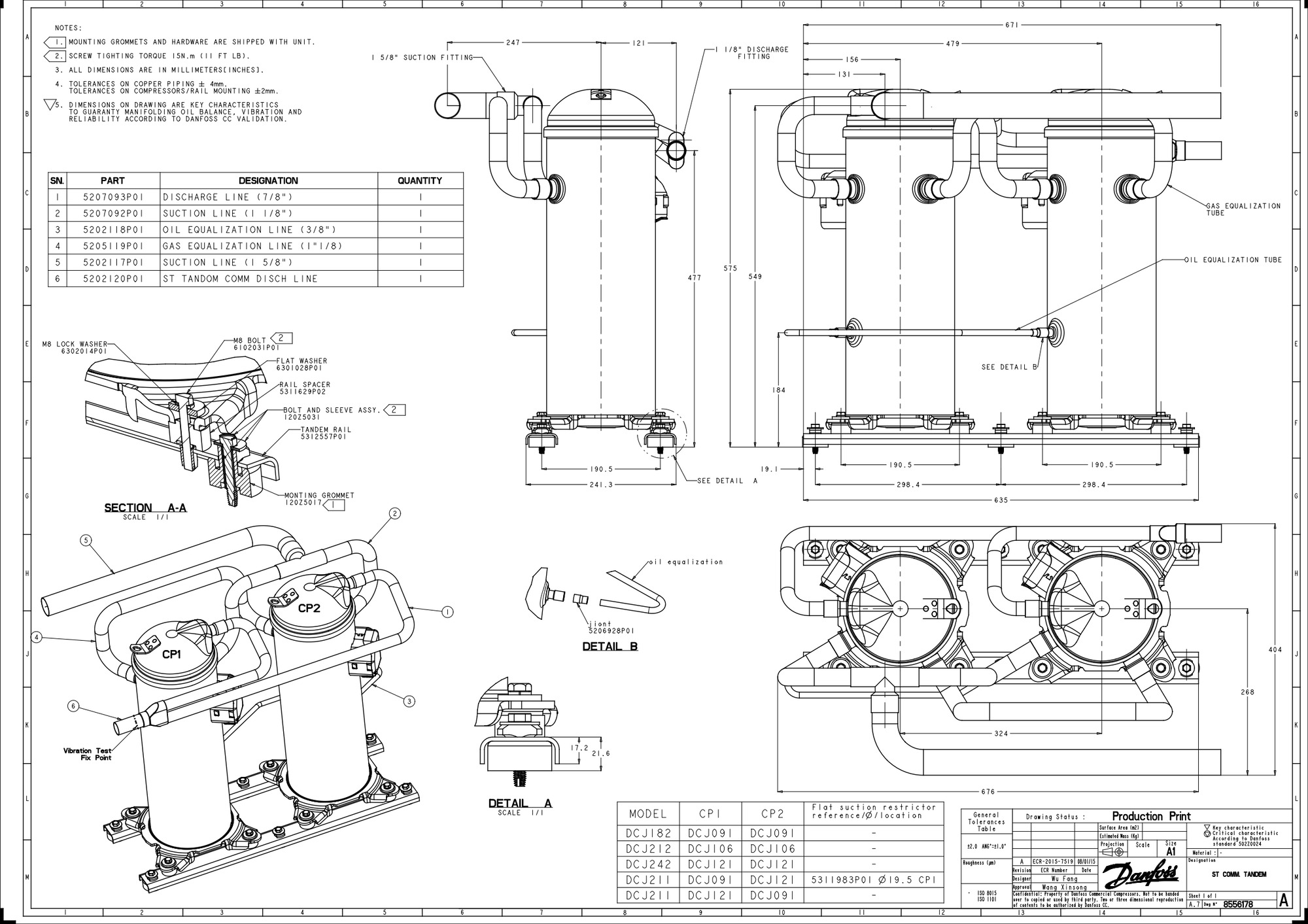 Danfoss DCJ — Герметичные спиральные компрессоры, R401A DCJ106T4LC8 Компрессор спиральный 121L5035  - Вид №12
