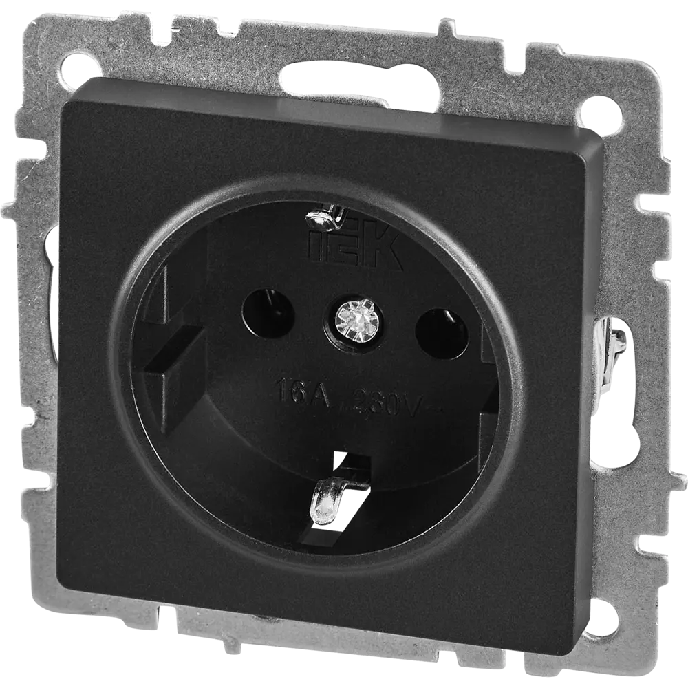 Розетка IEK Brite черная встраиваемая с заземлением 87761555 STLM-1109401 - Вид №1